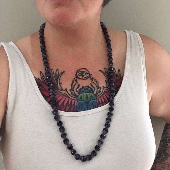 Purple and black slag glass bead vintage necklace - Picture 4 of 4